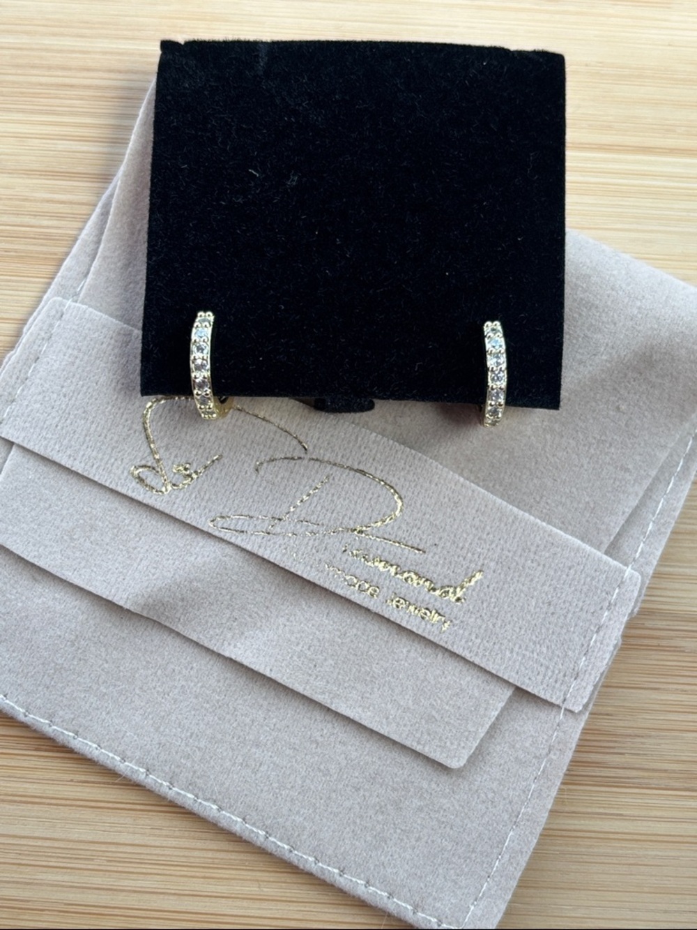 Brand New Gold Tone Pave Crystal Huggie Hoop Earrings Round Cartilage Piercing